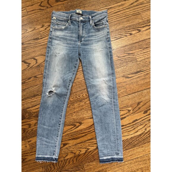 Citizens of Humanity Rocket Crop High Rise Skinny Jeans Raw Hem Distressed 28 - Picture 1 of 3